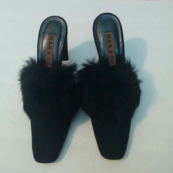 MAX&Co Fur Mules REAL FUR Trim Suede Uppers BLACK 4" HEELS WOMENS 35 IT - Picture 5 of 10